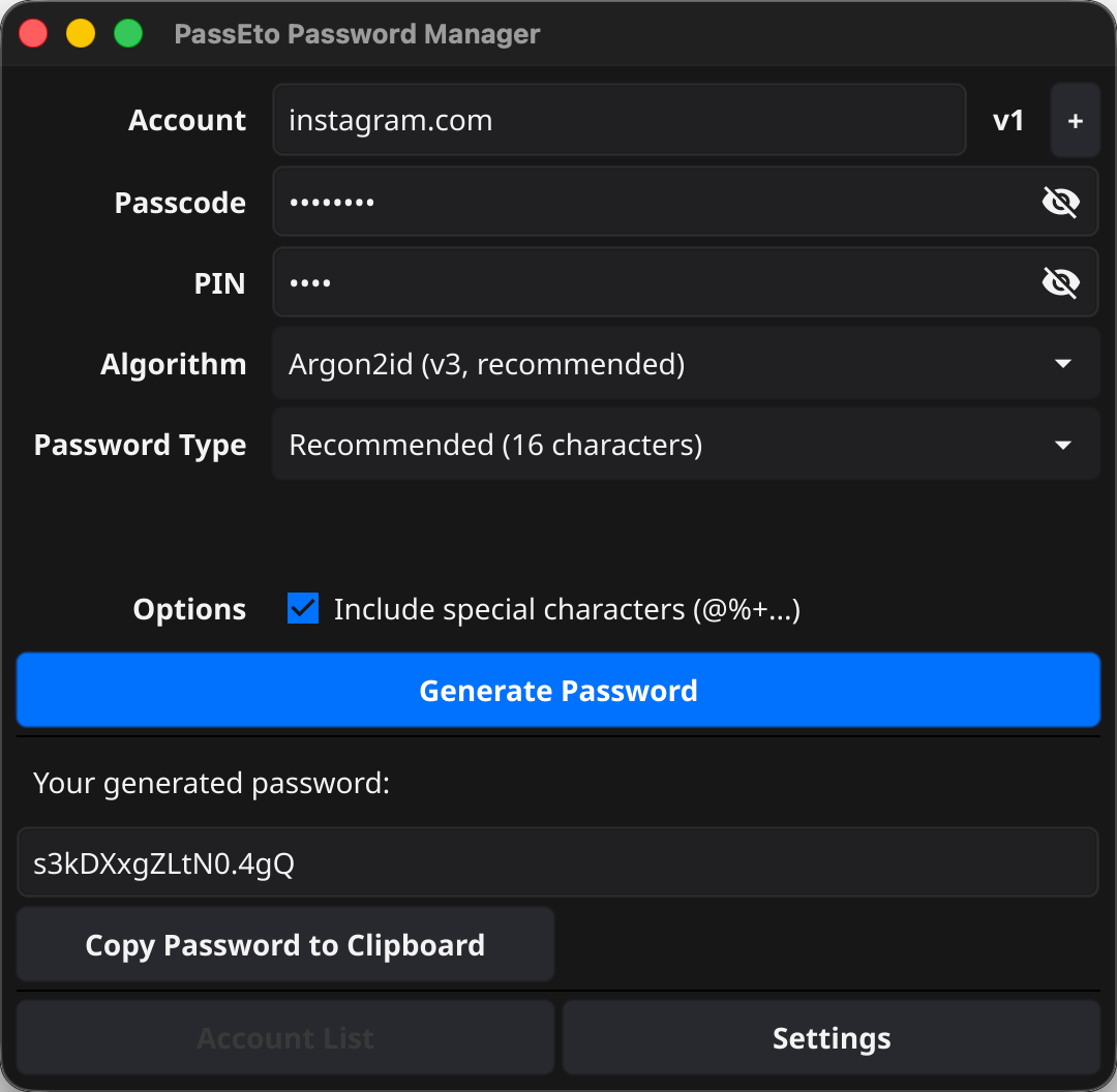 PassEto 3 password manager interface